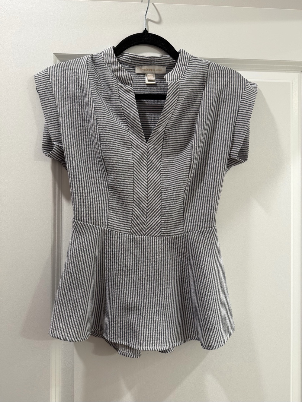 Navy and White Striped Peplum Top - Picture 1 of 1